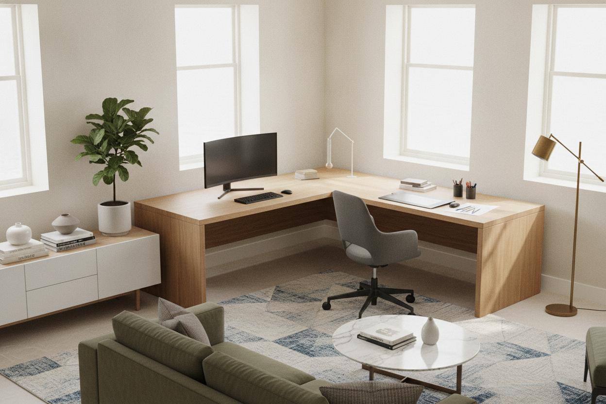 The 48 x 48 L-Shaped Desk Guide: Symmetrical Corner Fit, Dual-Zone Ergonomics, and Room Planning