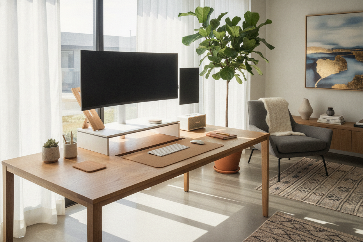 The Desk with Monitor Stand Guide: Ergonomic Riser Types, Surface Zoning, and Workspace Integration