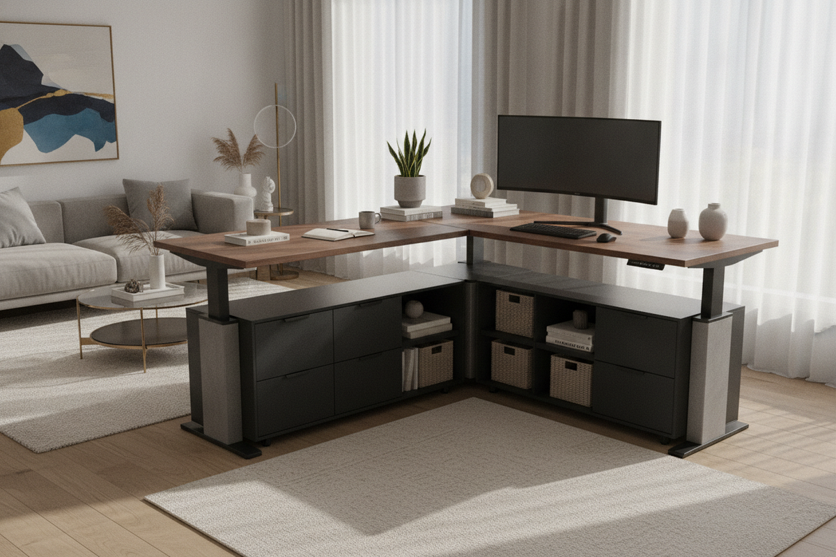 The Adjustable Height L-Shaped Standing Desk Planning Guide: Corner Architecture, Multi-Leg Mechanics, and Storage Integration