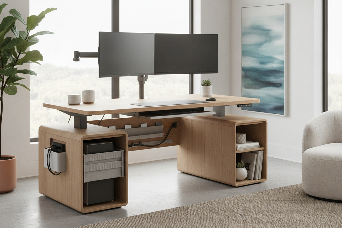 The Adjustable Standing Desk for 2 Monitors Planning Guide: Desktop Sizing, Dual-Screen Stability, Dynamic Cable Management, and Storage Integration