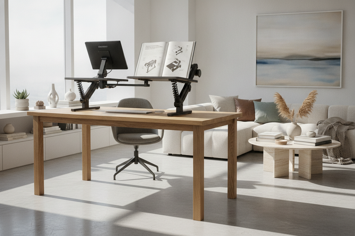 The AlcoveRiser Standing Desk Converters M7 Planning Guide: Desktop Mechanics, Footprint Sizing, and Storage Integration