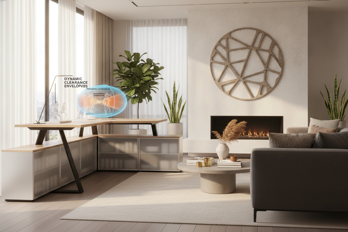 The Corner Standing Desk Architectural Guide: Geometric Footprints, Dynamic Clearance Envelopes, and Storage Harmony
