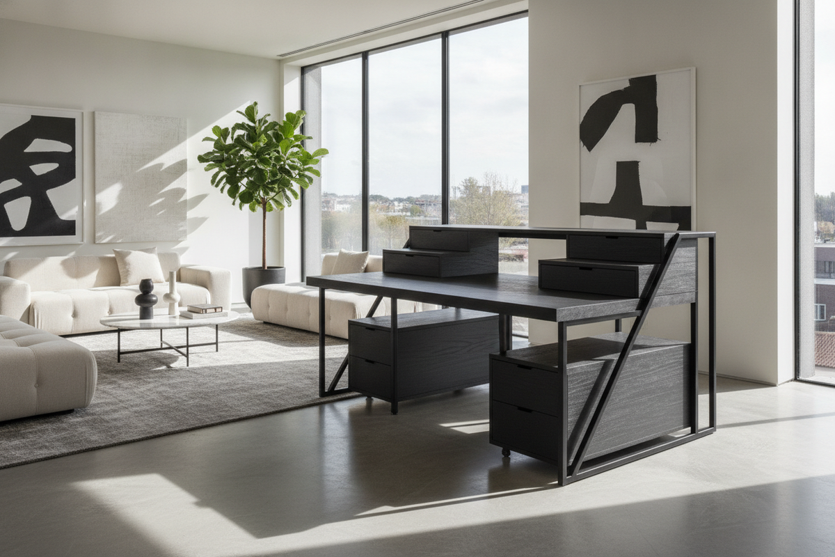 The Black Workstation Architectural Blueprint: Spatial Footprint Tiers, Surface Finishes, Frame Geometry, and Storage Harmony
