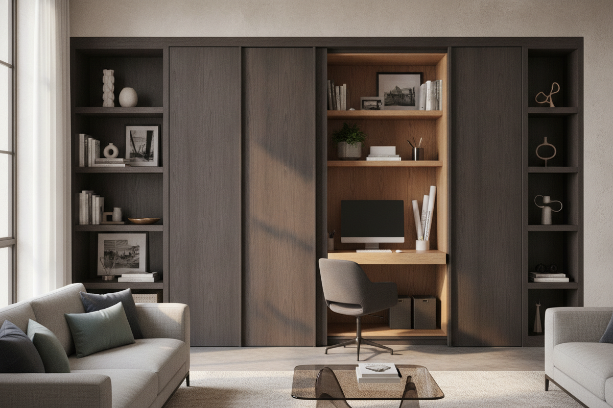 Cabinet with Desk Inside Blueprint: Hidden Workstation Archetypes, Spatial Envelopes, Internal Storage, and Room Synergy