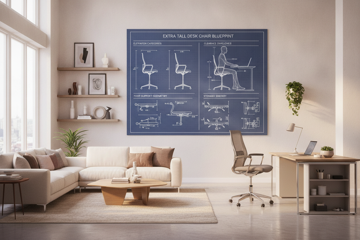 Extra Tall Desk Chair Blueprint: Elevation Categories, Clearance Envelopes, Foot Support Geometry, and Storage Synergy