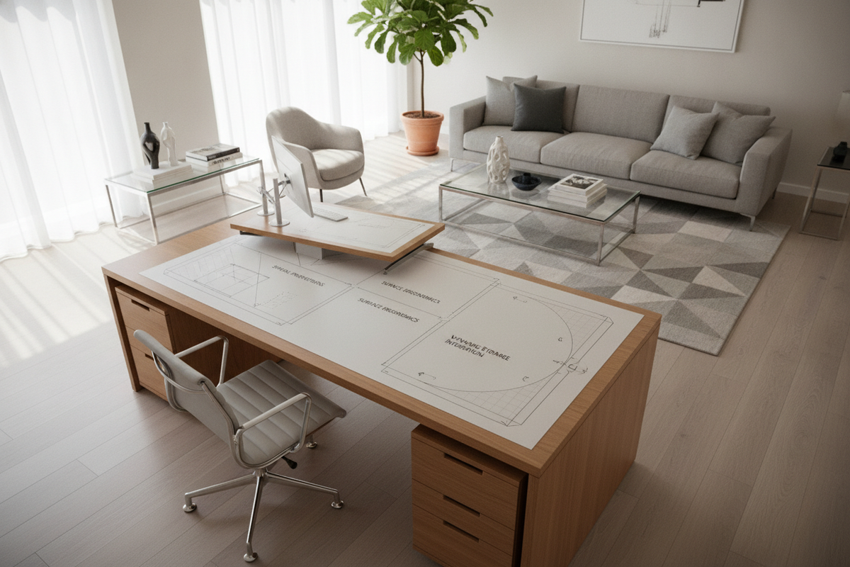 55x28 Desk Blueprint: Spatial Proportions, Surface Ergonomics, Dynamic Travel Clearances, and Workspace Storage Integration