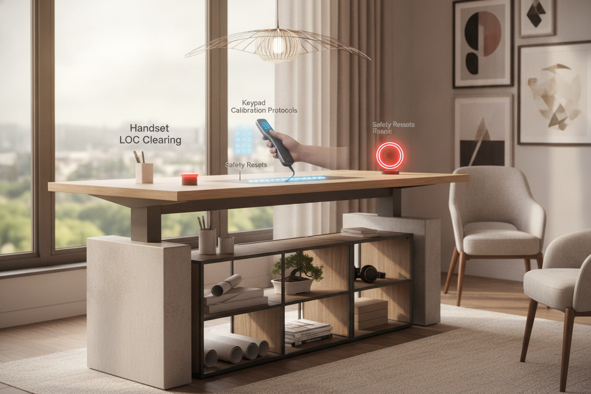 Standing Desk Unlock Blueprint: Handset LOC Clearing, Keypad Calibration Protocols, Safety Resets, and Workspace Storage Harmony