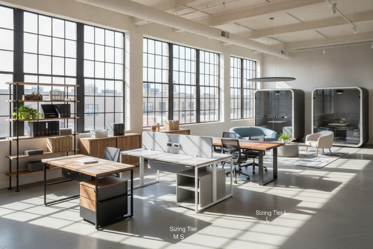 Target Industrial Desk Guide: Sizing Tiers, Storage Profiles, and Office Layouts