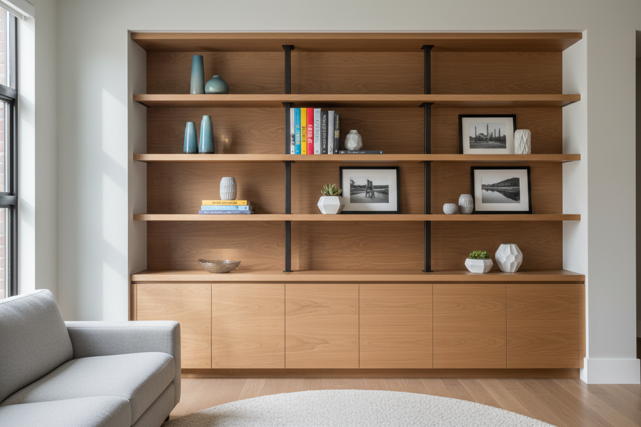 Hidden Clutter, Displayed Treasures: The Art of Hybrid Wood Shelving