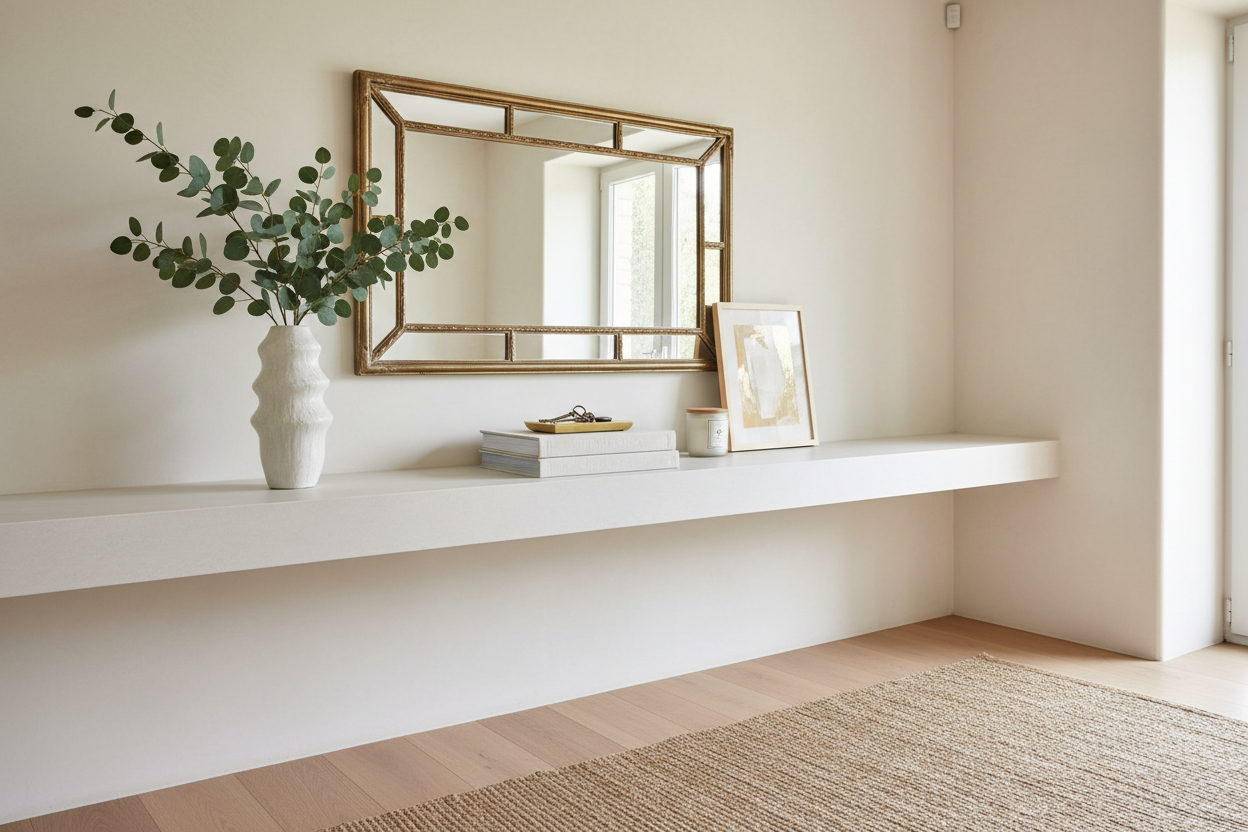 How to Style a White Entryway Shelf for a High-End Look