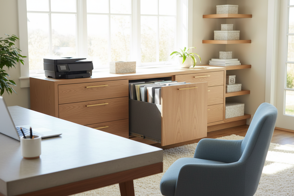 Elevate Your Home Office With Hidden Paper Storage