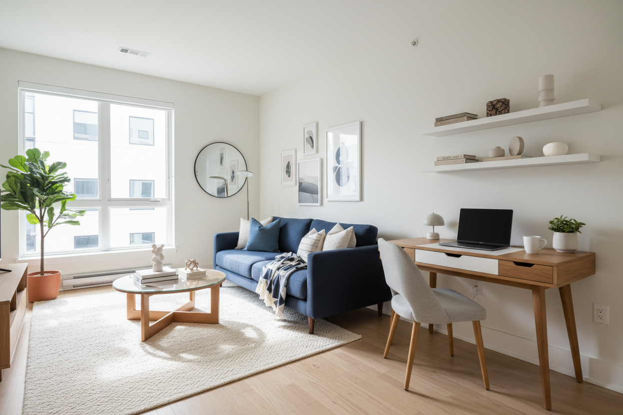 Designing a Seamless Small Apartment Living Room Office