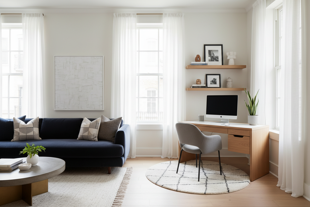 Designing a Seamless Home Office in Corner of Living Room