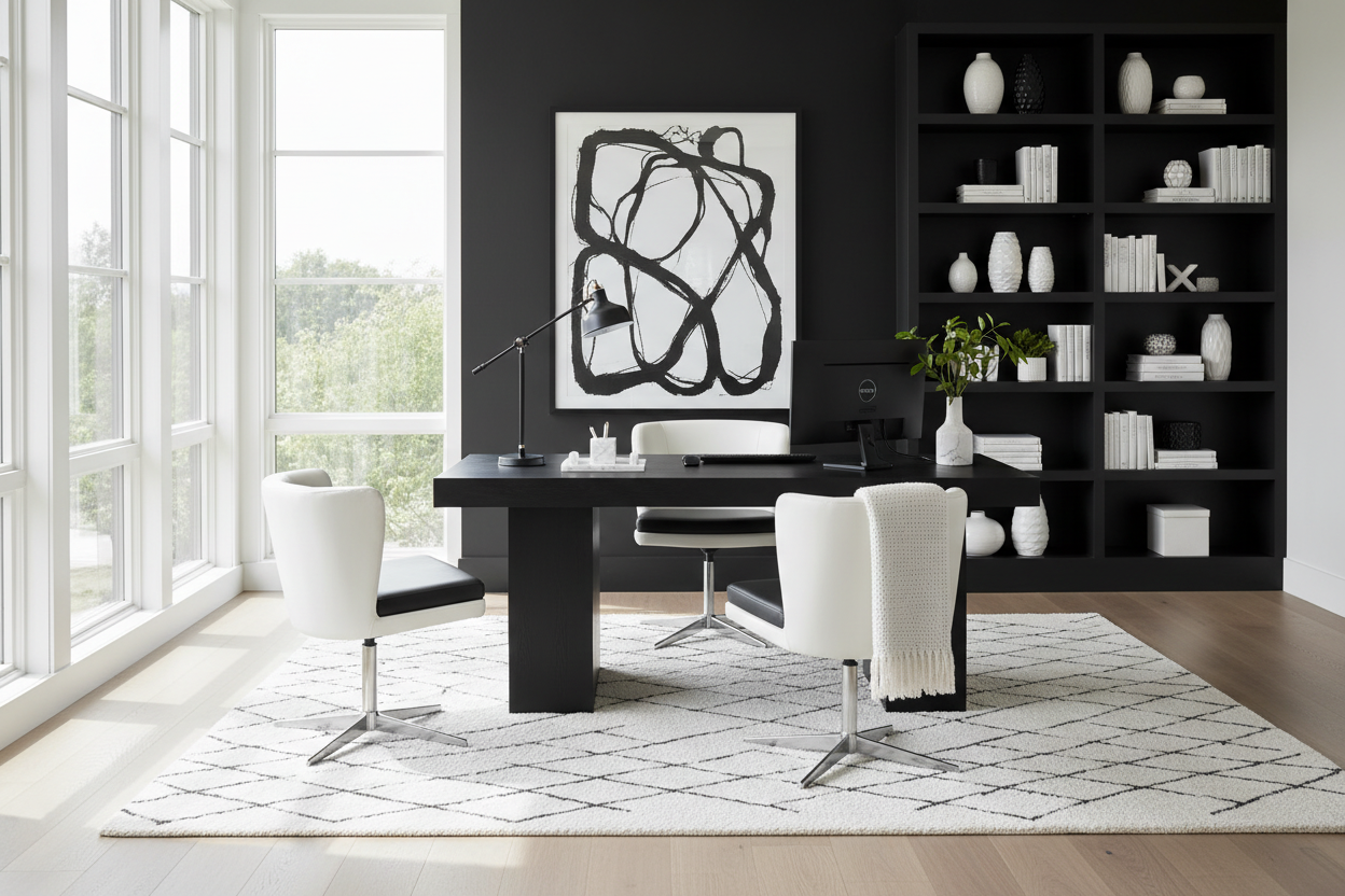 Black and White Office Styling: How to Avoid a Sterile Space