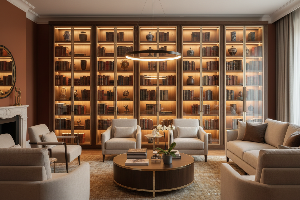 Transform Your Space with a Lighted Bookcase with Glass Doors