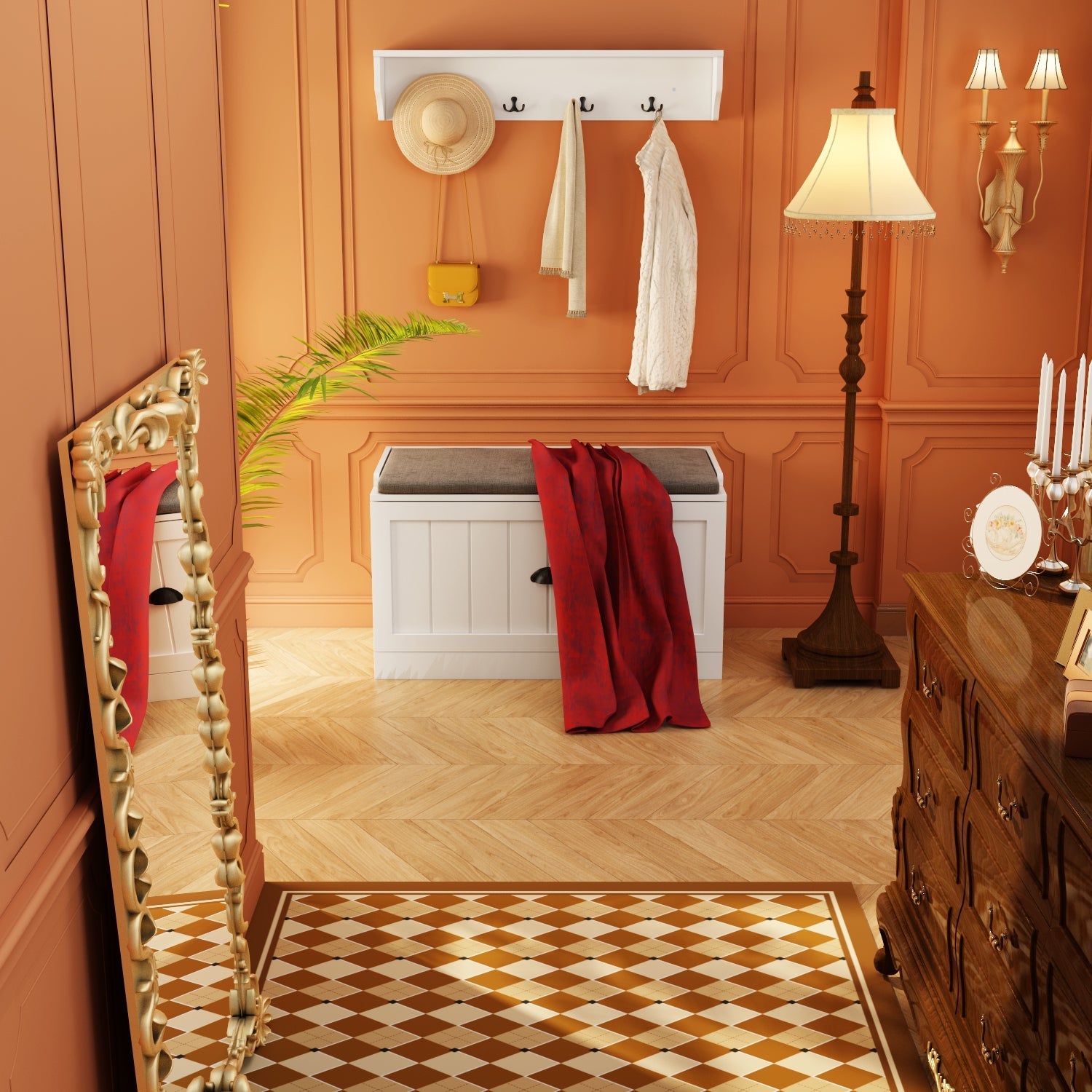 Hall Tree Shelf Rack Shoe Storage Coat Organizer Cabinet for Entryway in Combination