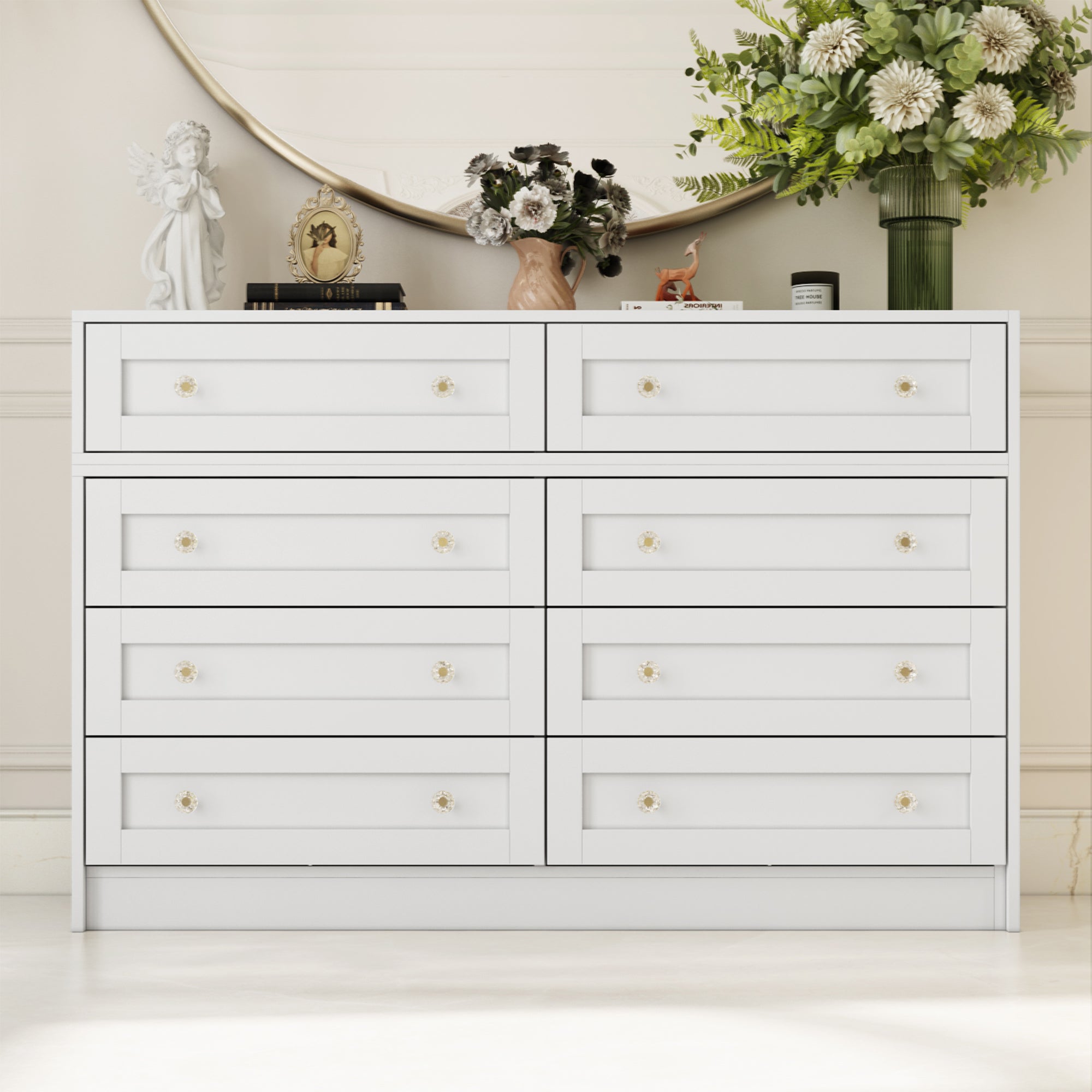 95 inches Modern Glam White Dresser and Vanity With Lights And Versatile Storage