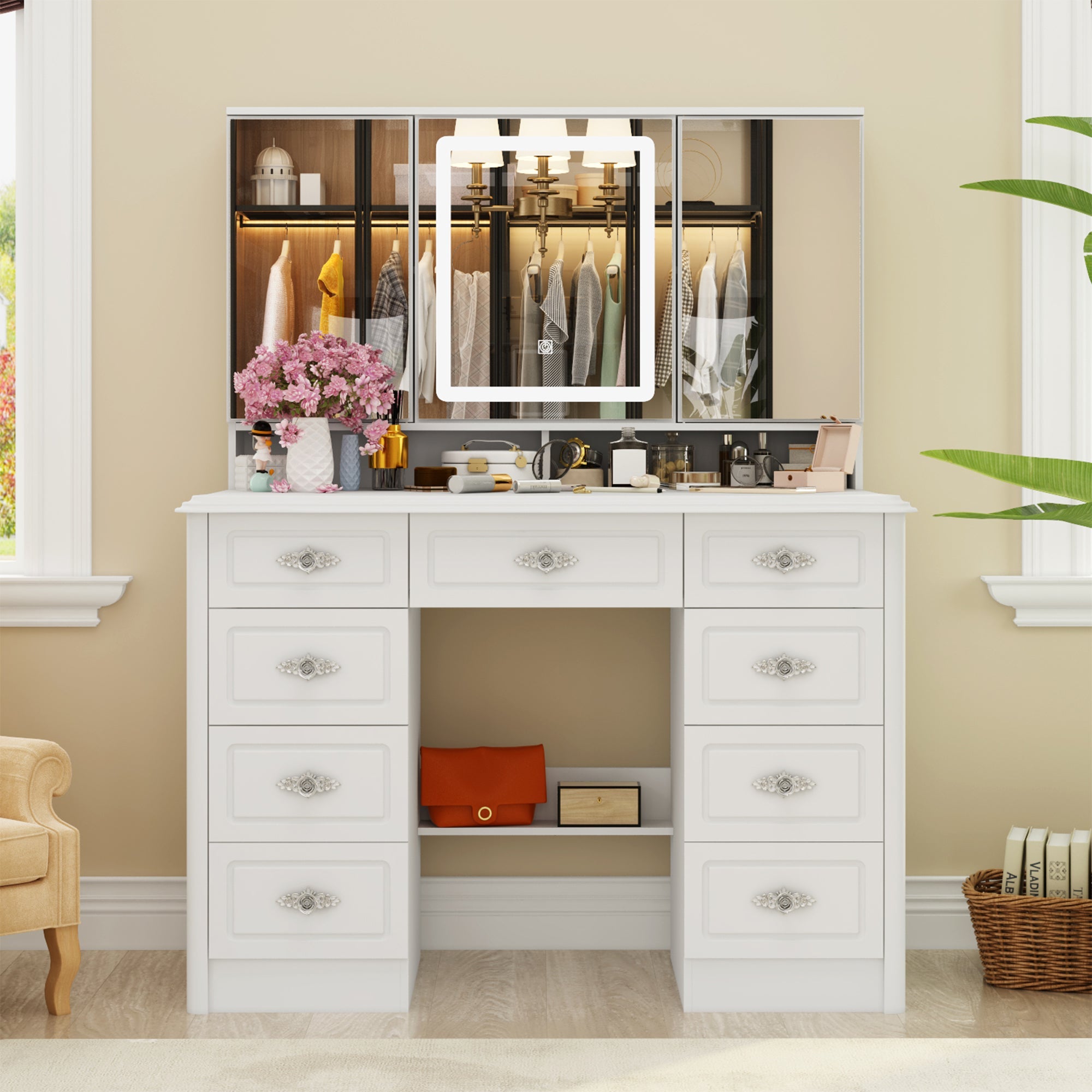 Home Makeup Dressing Table with Drawers & Lamp