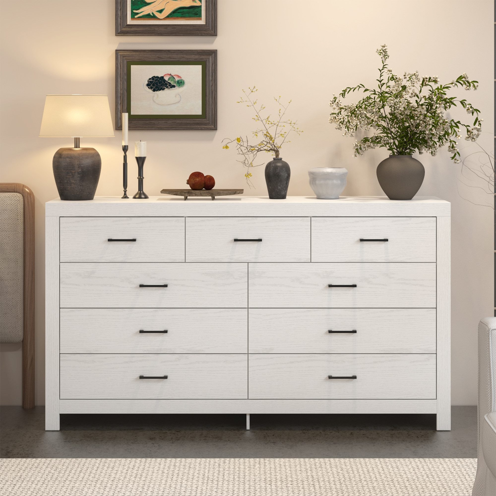 rustic white dresser 63 inches Rustic White Dresser With 9 Pull-out Drawers Brown