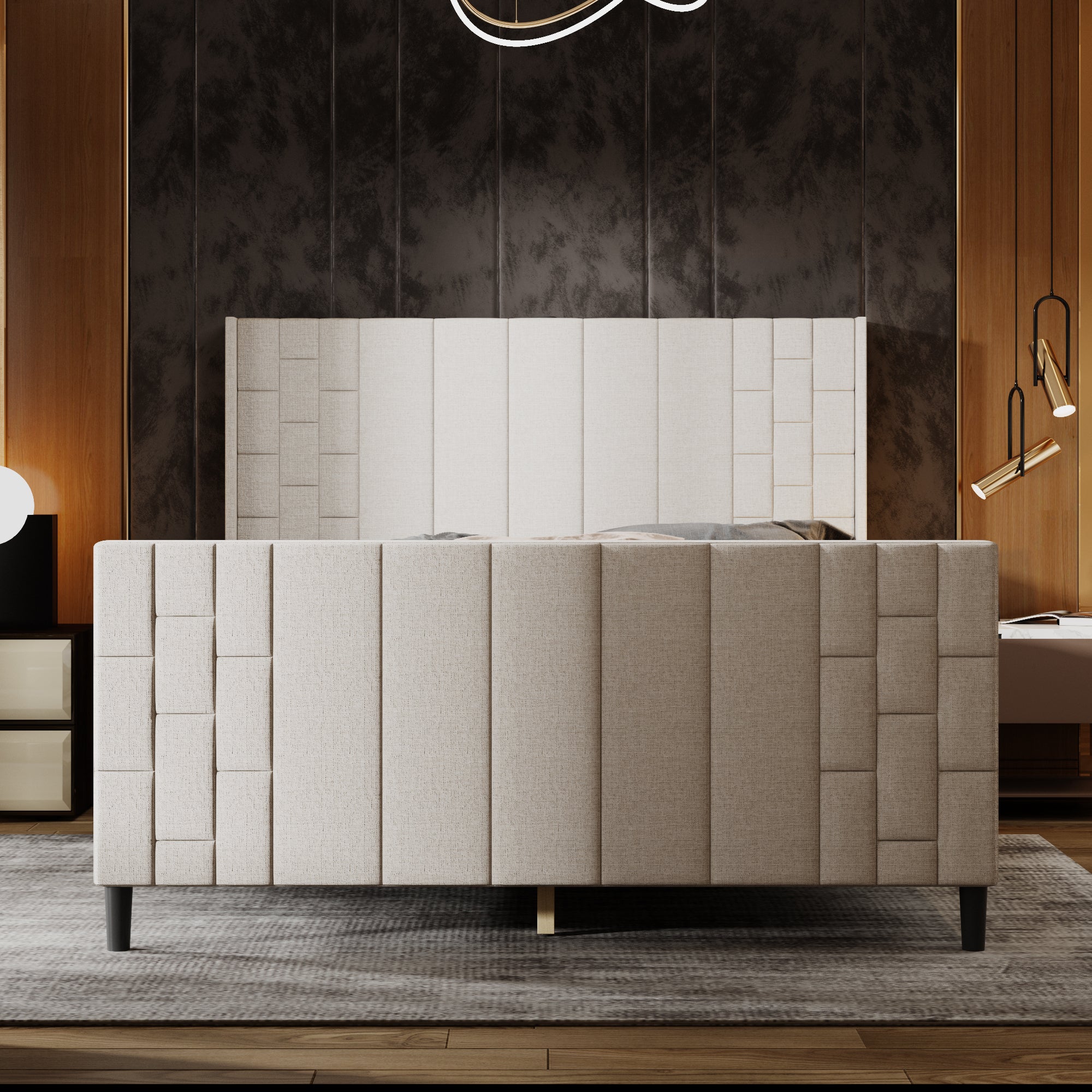 Modern Upholstered Platform Bed Frame With USB Ports, Tufted Polyester Headboard And MDF Slat Support – Mattress Not Included