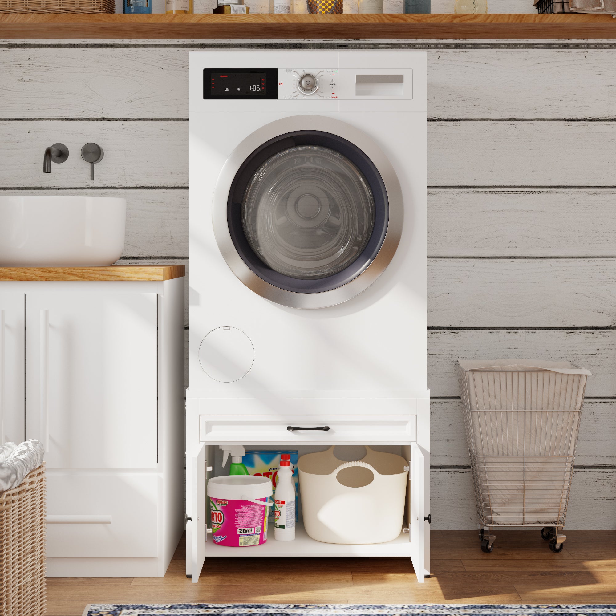 Universal Laundry Pedestal With Iron Frame, Drawer & Adjustable Feet – Fits Washer Or Dryer Up To 330 Lbs