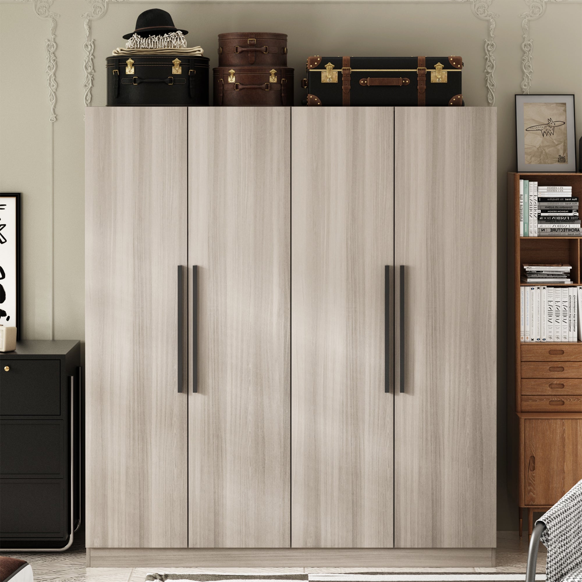 Manufactured Wood Armoire Storage Cabinet Large Wardrobe Family Closet Hanging Rods