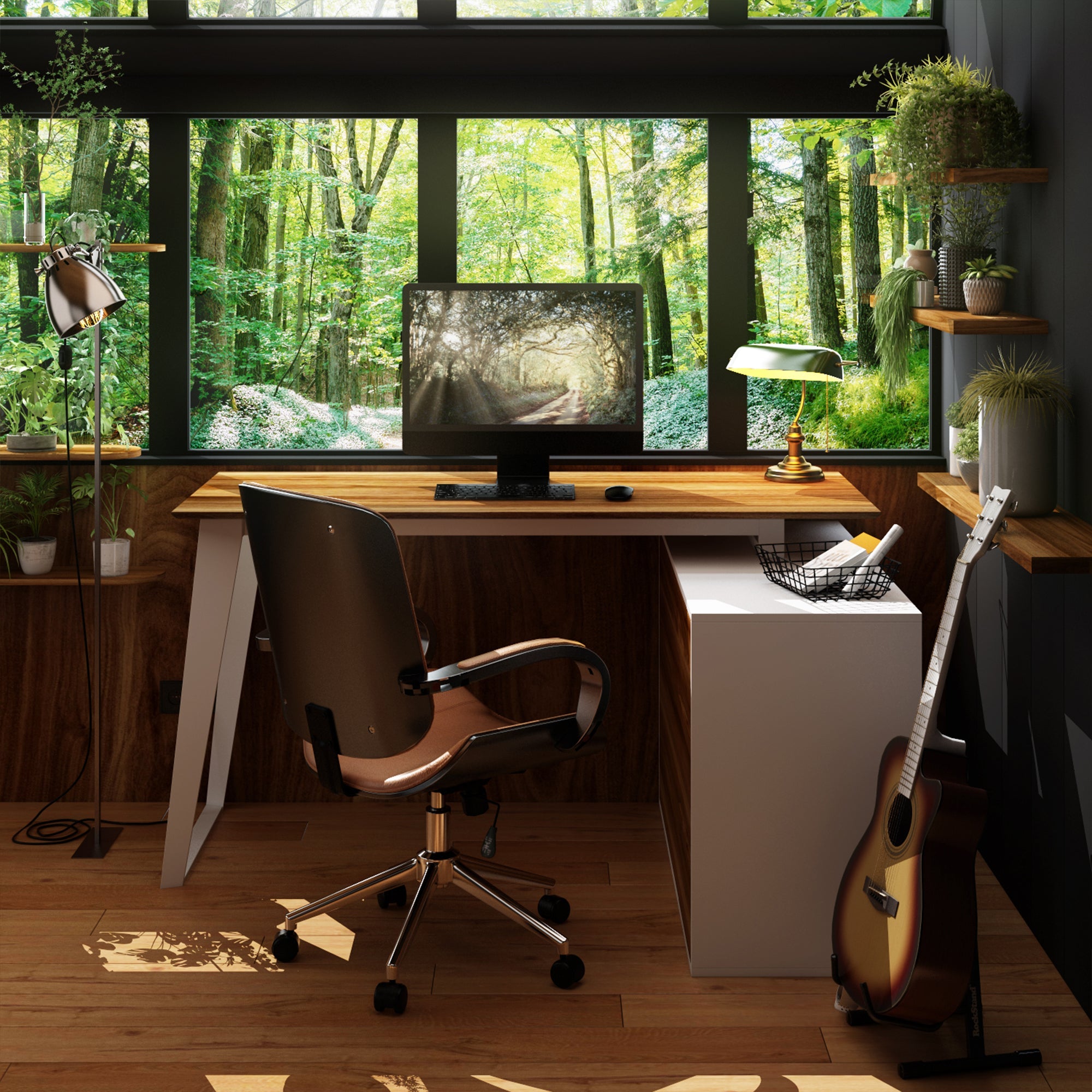 L-Shaped Corner Computer Desk with Drawers Brown Wood Grain
