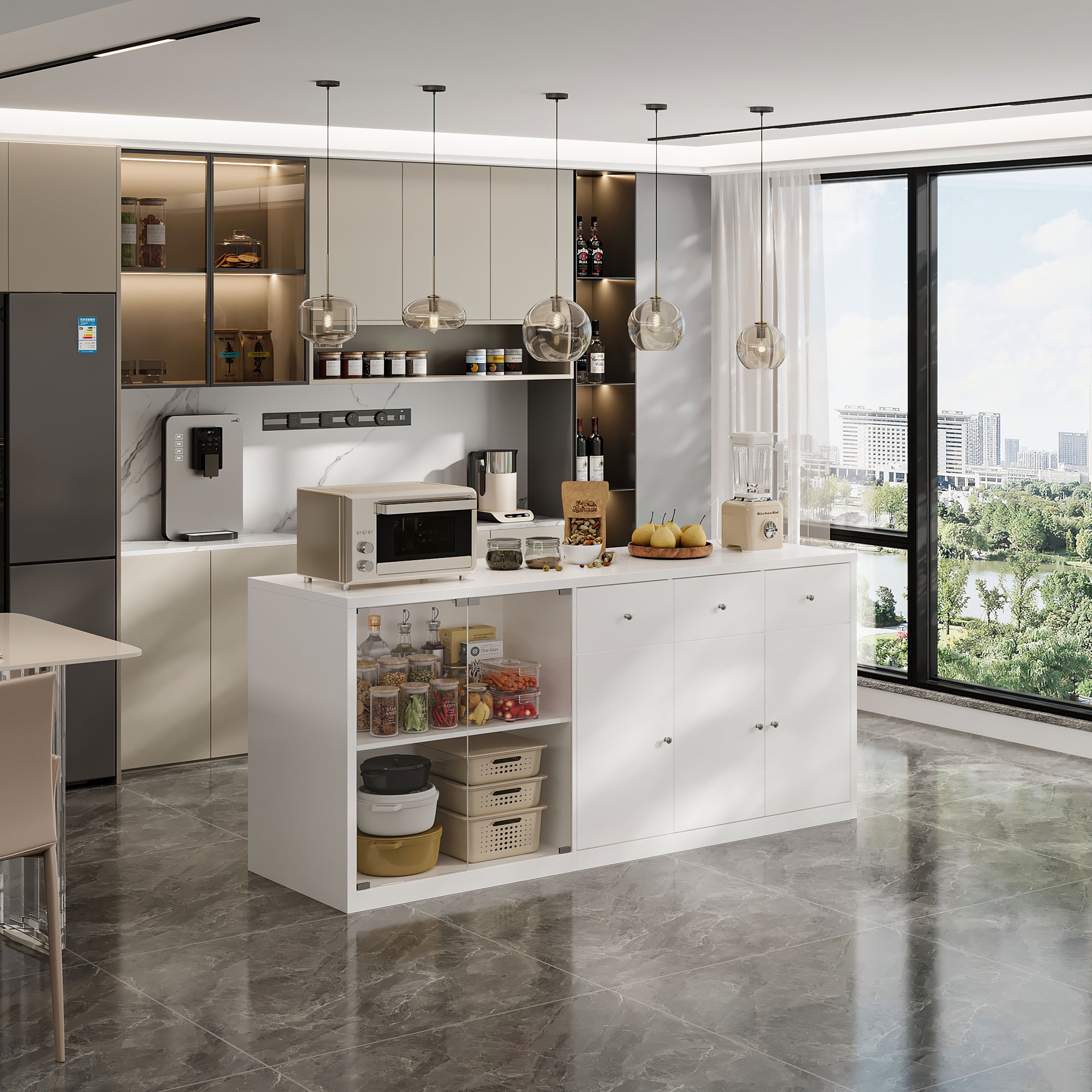 Kitchen Island With Tempered Glass Door