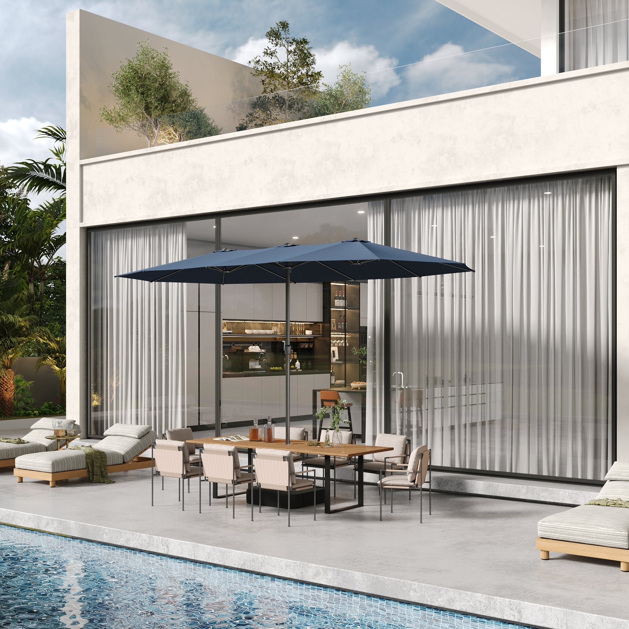 Outdoor Patio Umbrella With Adjustable Tilt And Sturdy Base