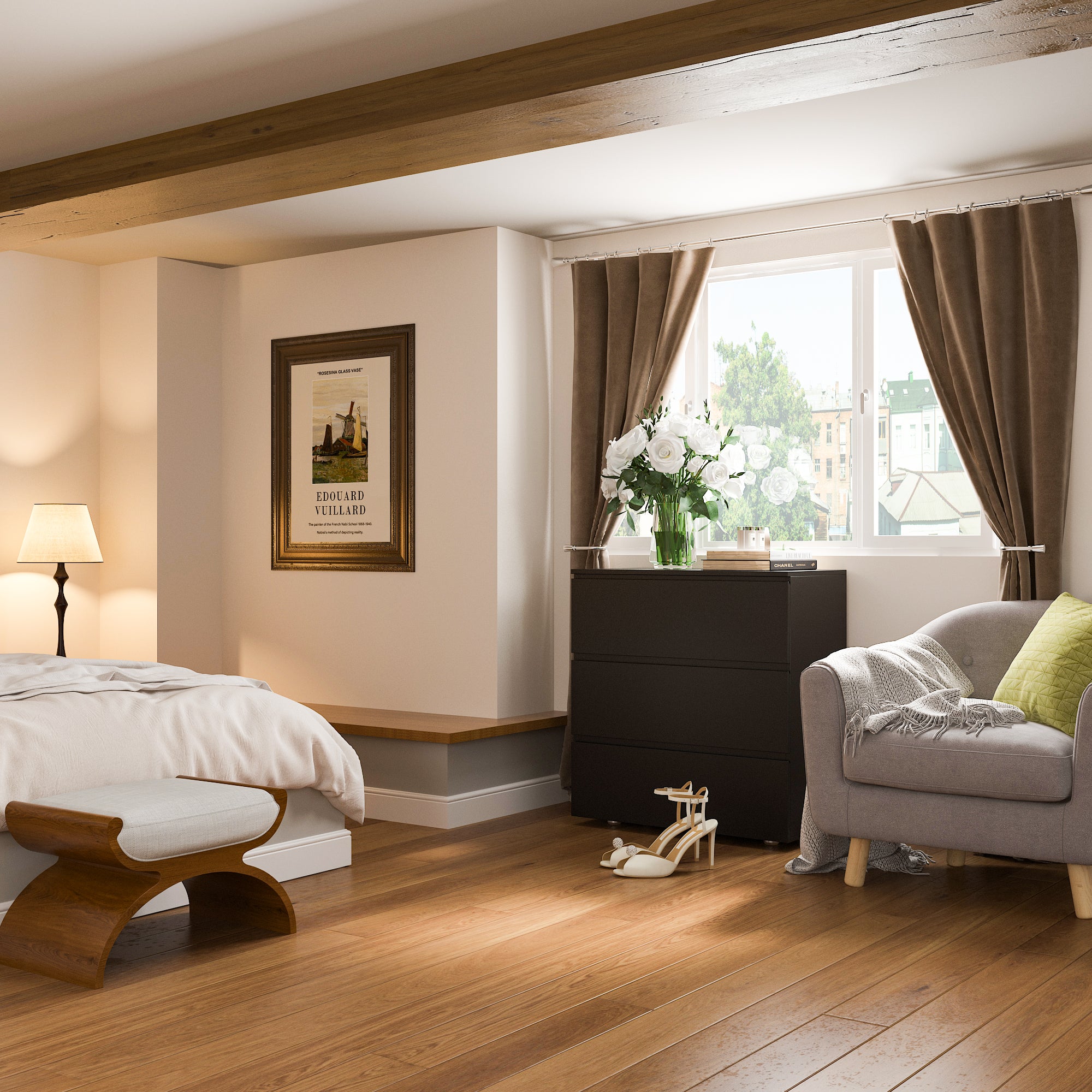 Chest of 3 Drawers Storage Dresser White Sideboard with 3 Drawers No-Handle Organizer