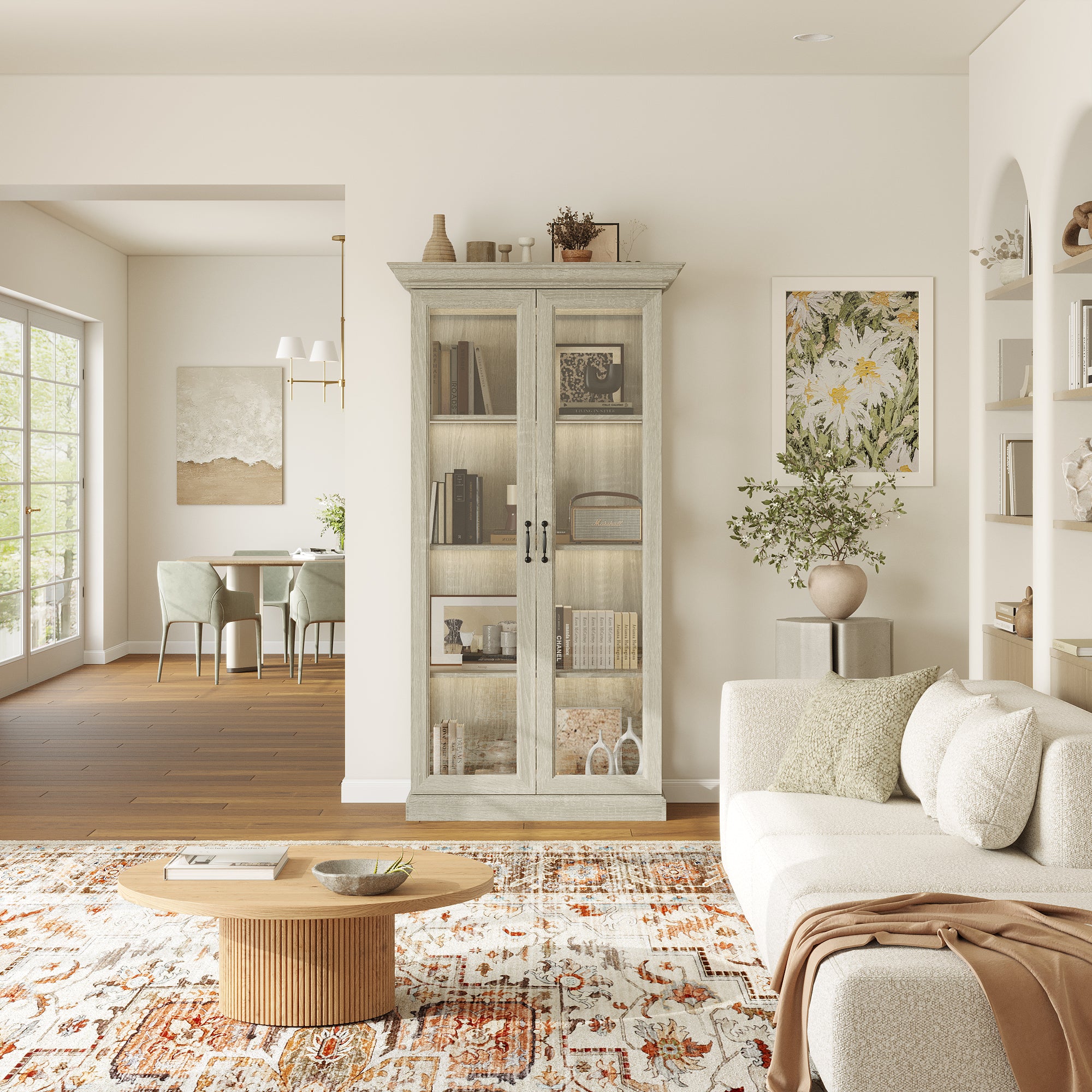 69.3'' H X 32.5'' W 4-Tier Display Bookcase With Glass Door And Light