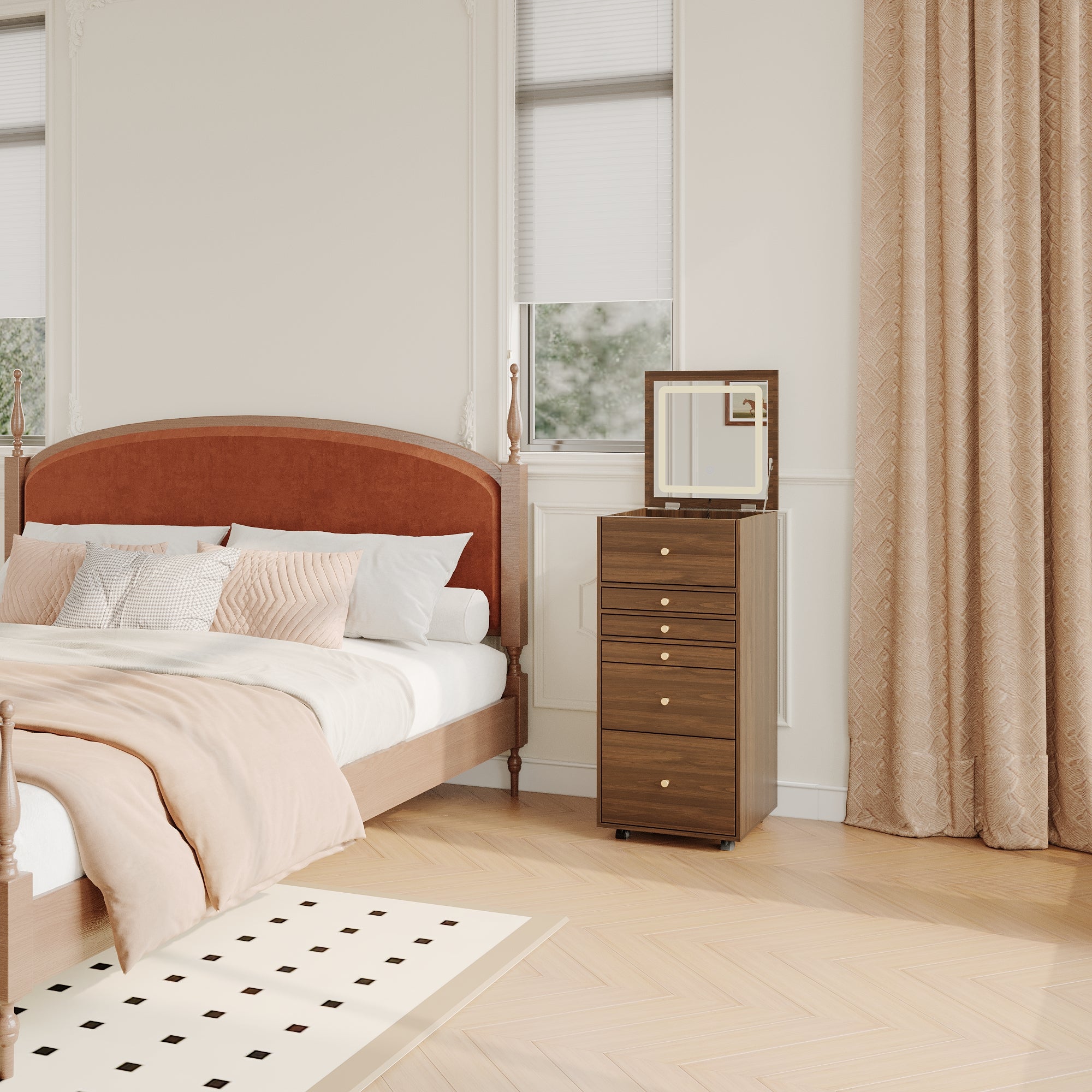 Movable Vanity Table With LED Mirror