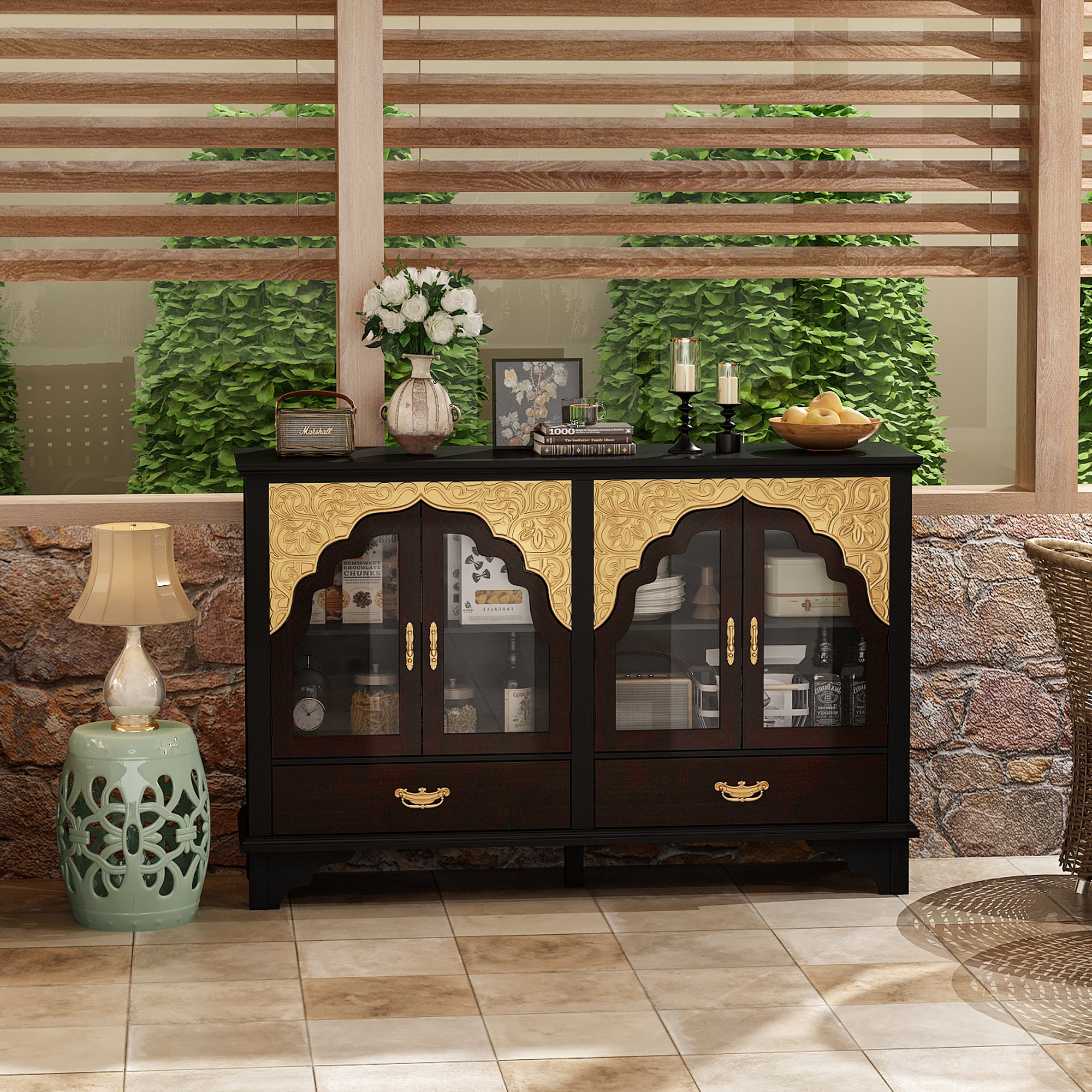 Elegant Soild Wood Modern Sideboard With 2 Doors And 2 Drawers, 39.4” Storage Cabinet With Adjustable Shelves, Versatile Console Table For Living Room Or Dining Room