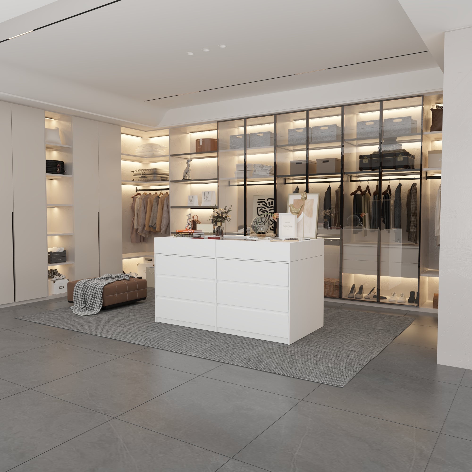 12-Drawer 1-Shelf Chest With Graceful Design And Tempered Glass Top