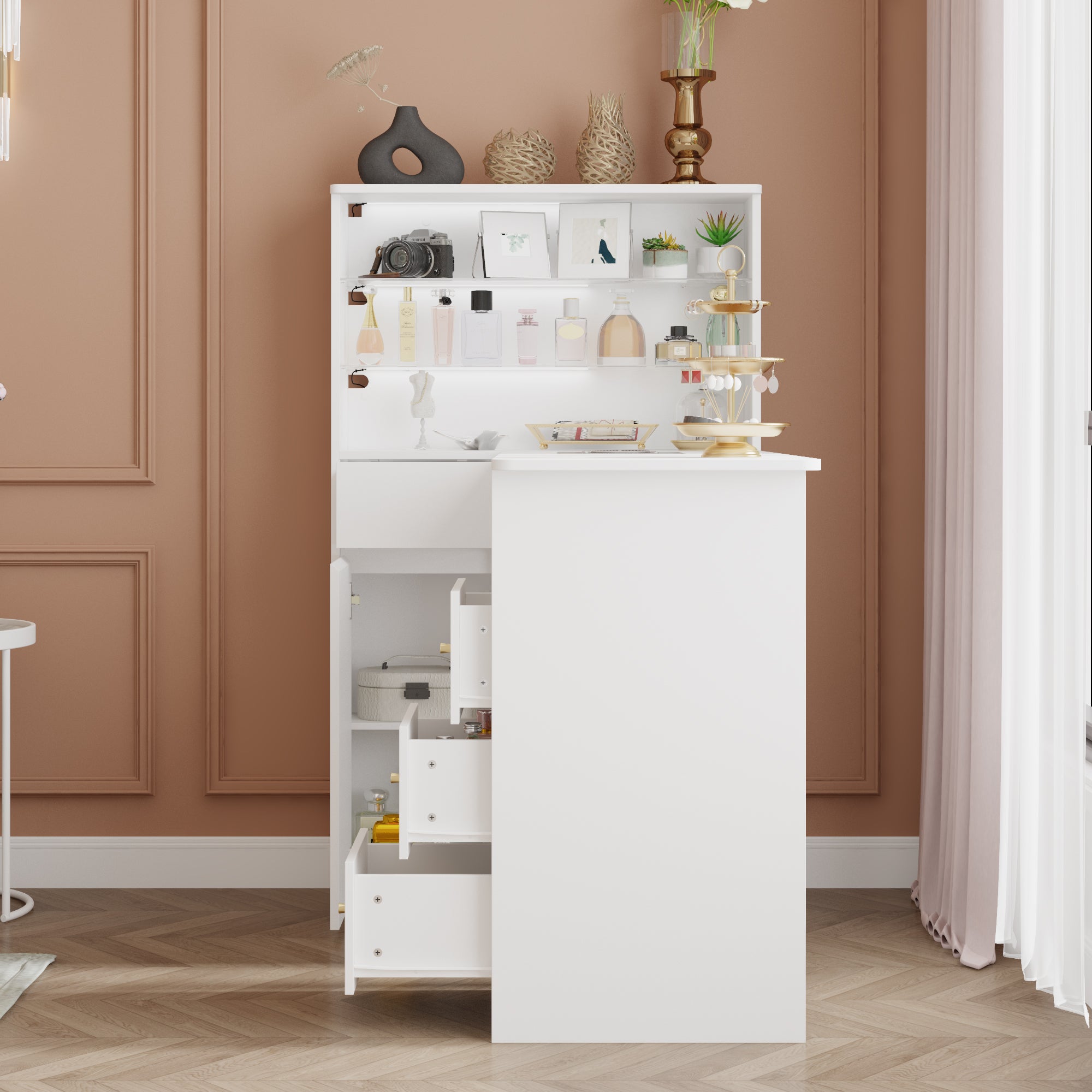 L-Shaped Manicure Nail Table Station With Electric Dust Collector