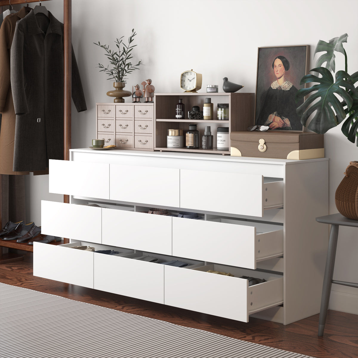 63” Wide Modern Minimalist 9-Drawer Dresser & Storage Sideboard