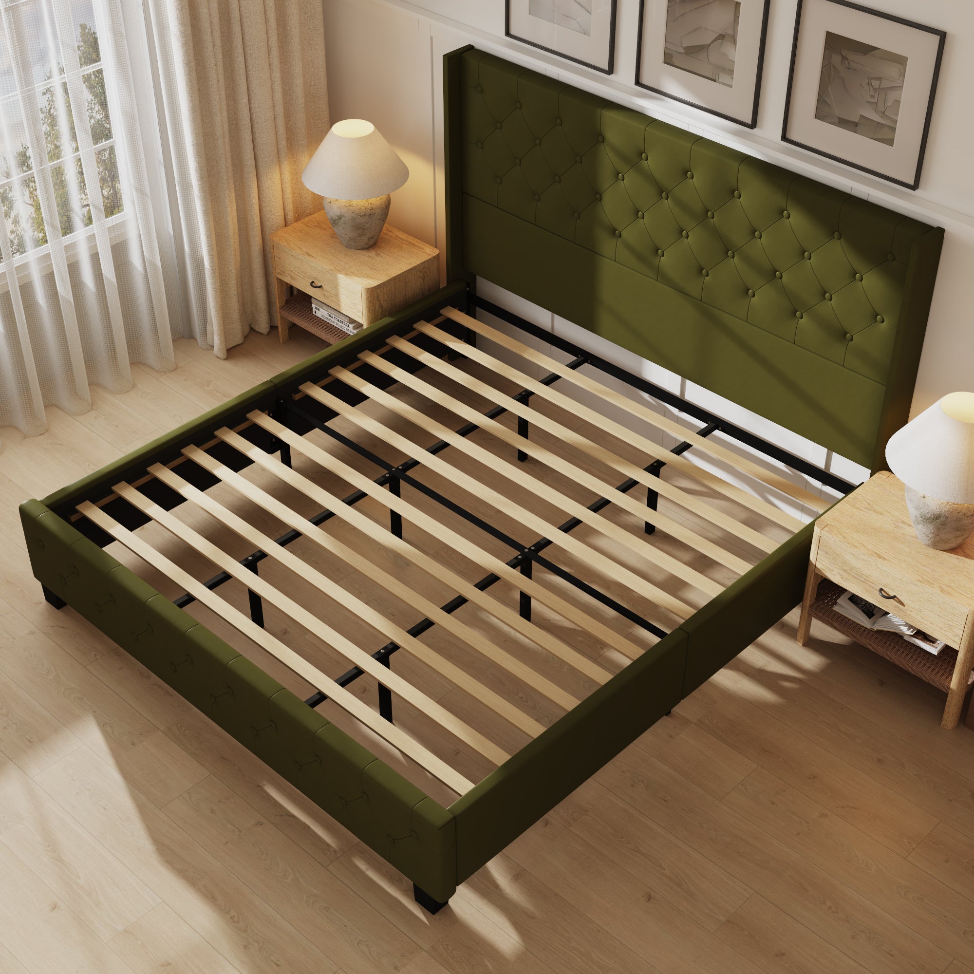 King Size Upholstered Bed With Sturdy Frame