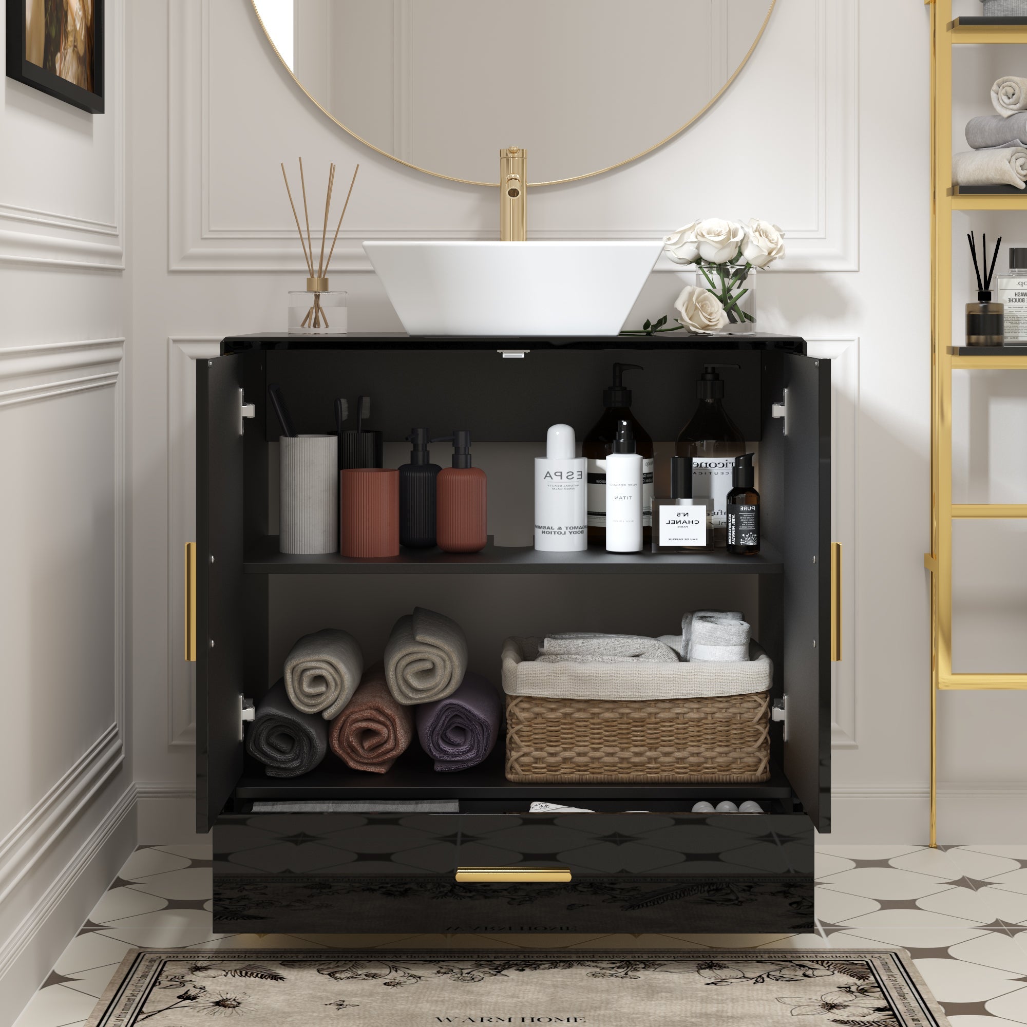 Black High Gloss Bathroom Vanity With Ceramic Sink