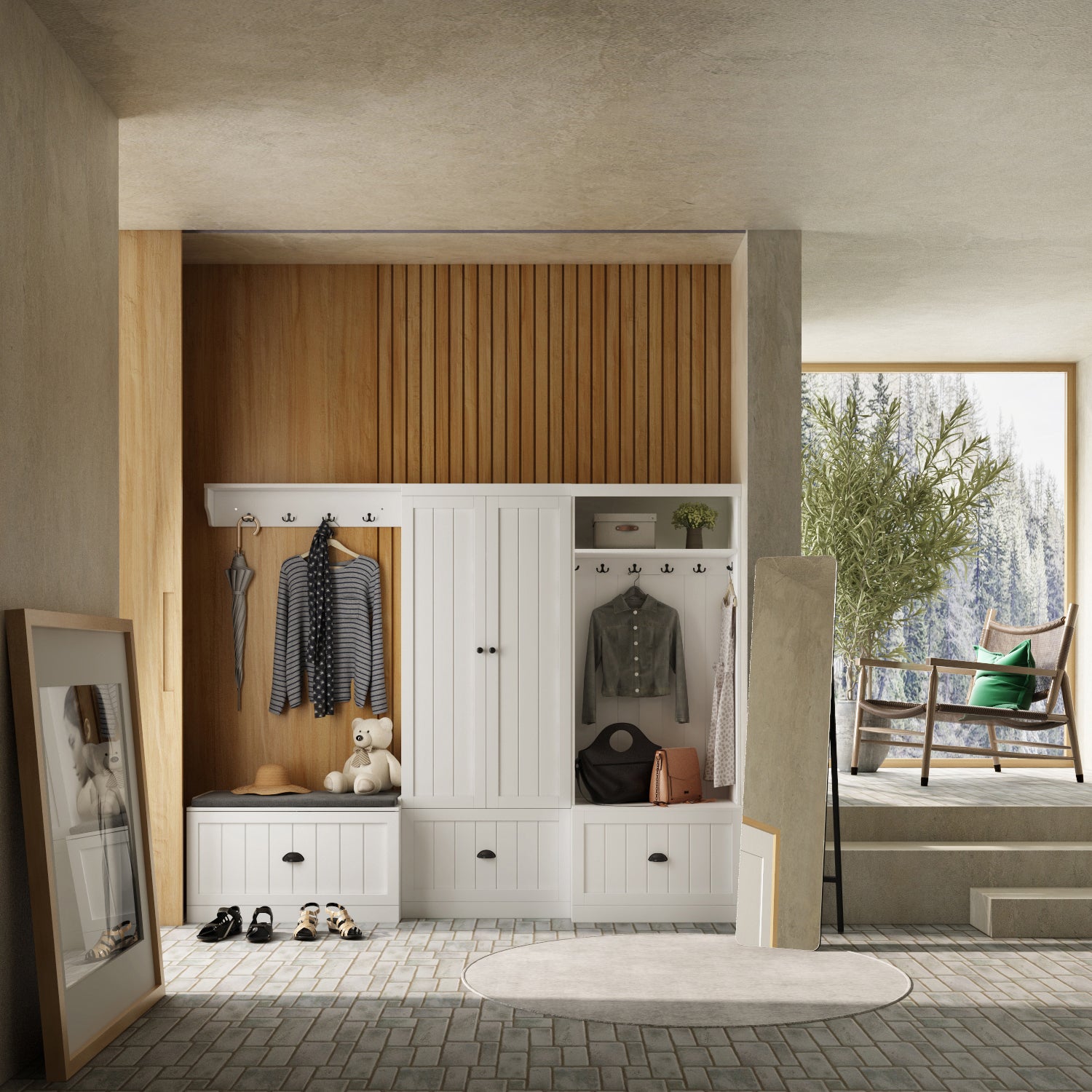 Hall Tree 86.8'' Wide with Bench and Shoe Storage