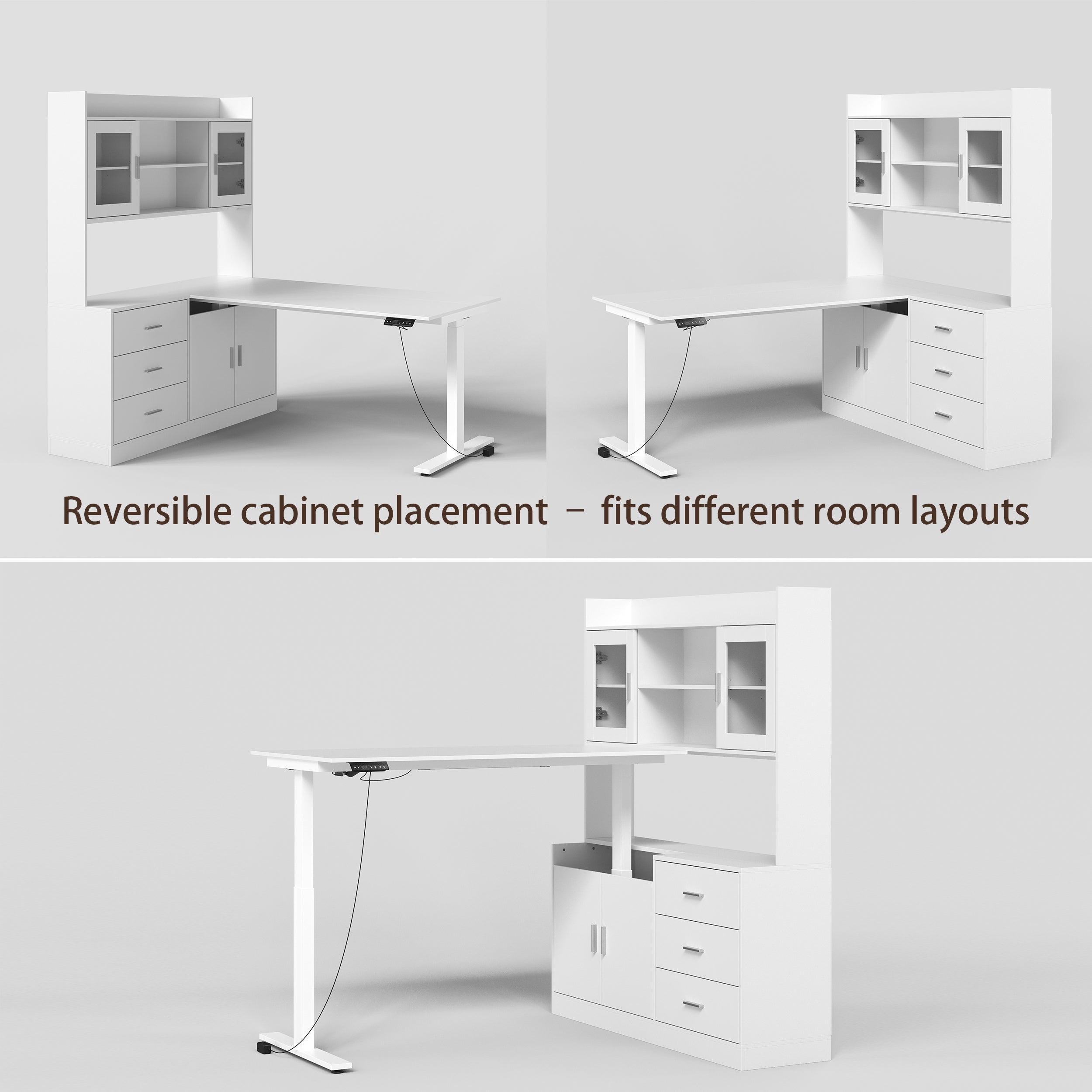 68.5" Modern White Standing Desk with Hutch and Storage Cabinet