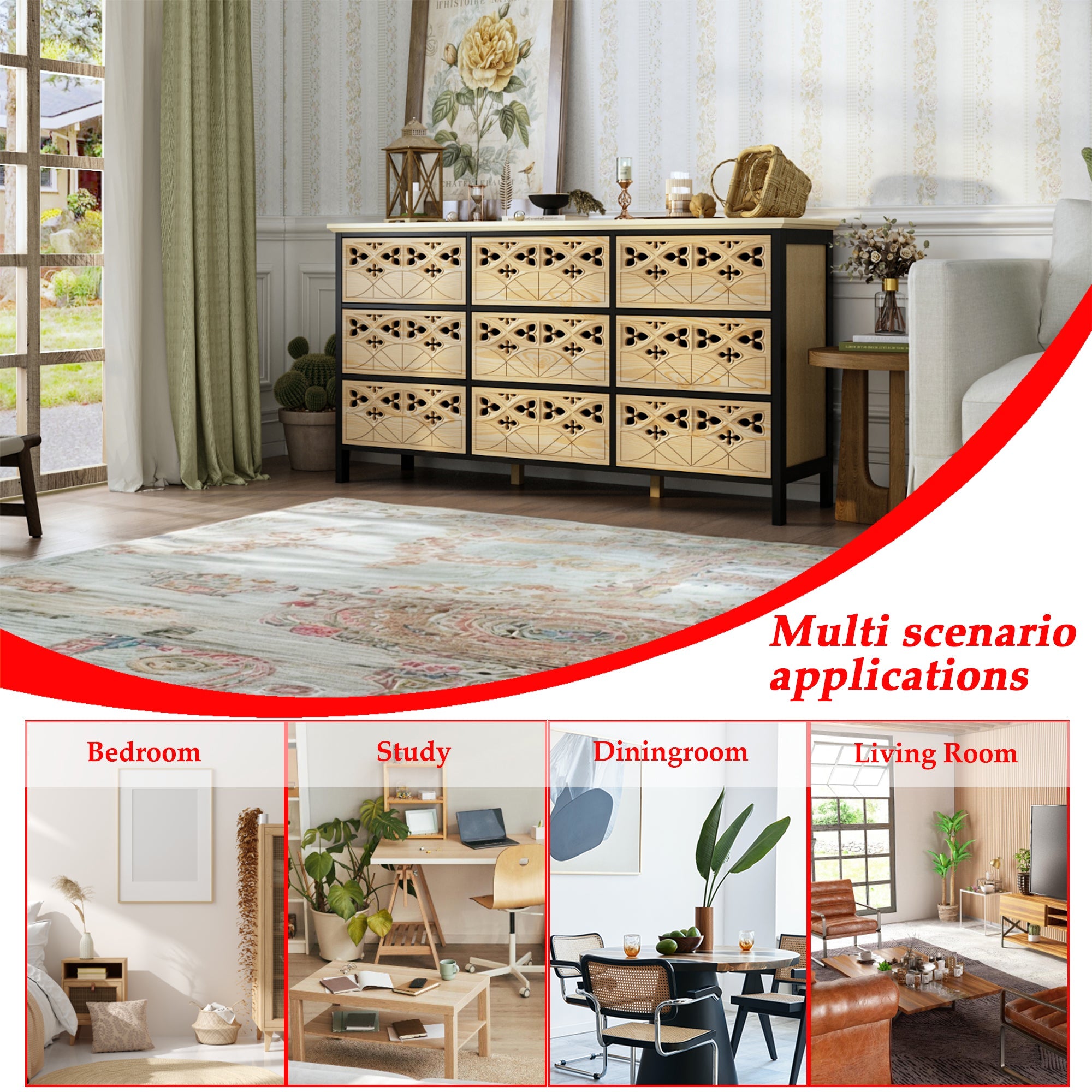 Exquisite Carved and Hollowed Nine Drawer Cabinet Elegance Meets Function Dresser Chest