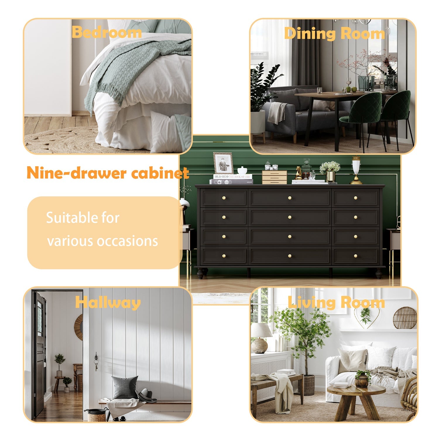 Dresser with 12 Drawers Chest of Drawers Triple Dresser Wide Console Table