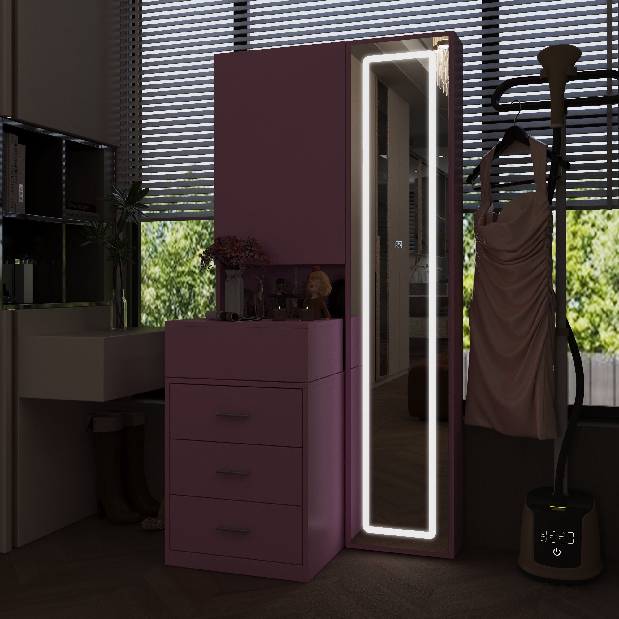 63'' H 3 Drawer Armoire Wardrobe With Adjustable LED Dressing Mirror
