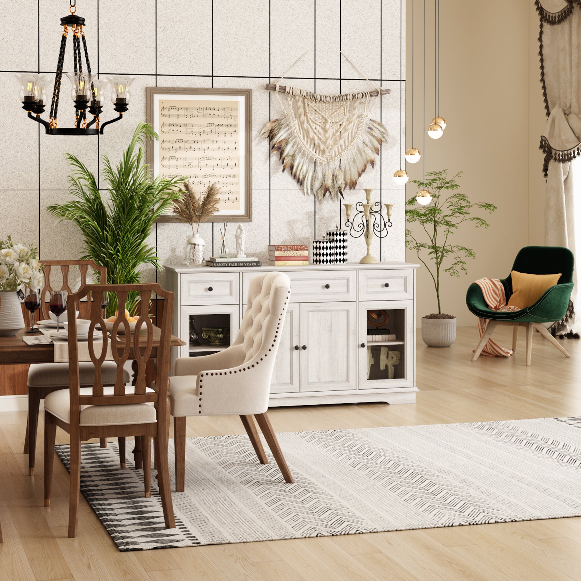 63'' Sideboard With 3 Drawer 4 Door