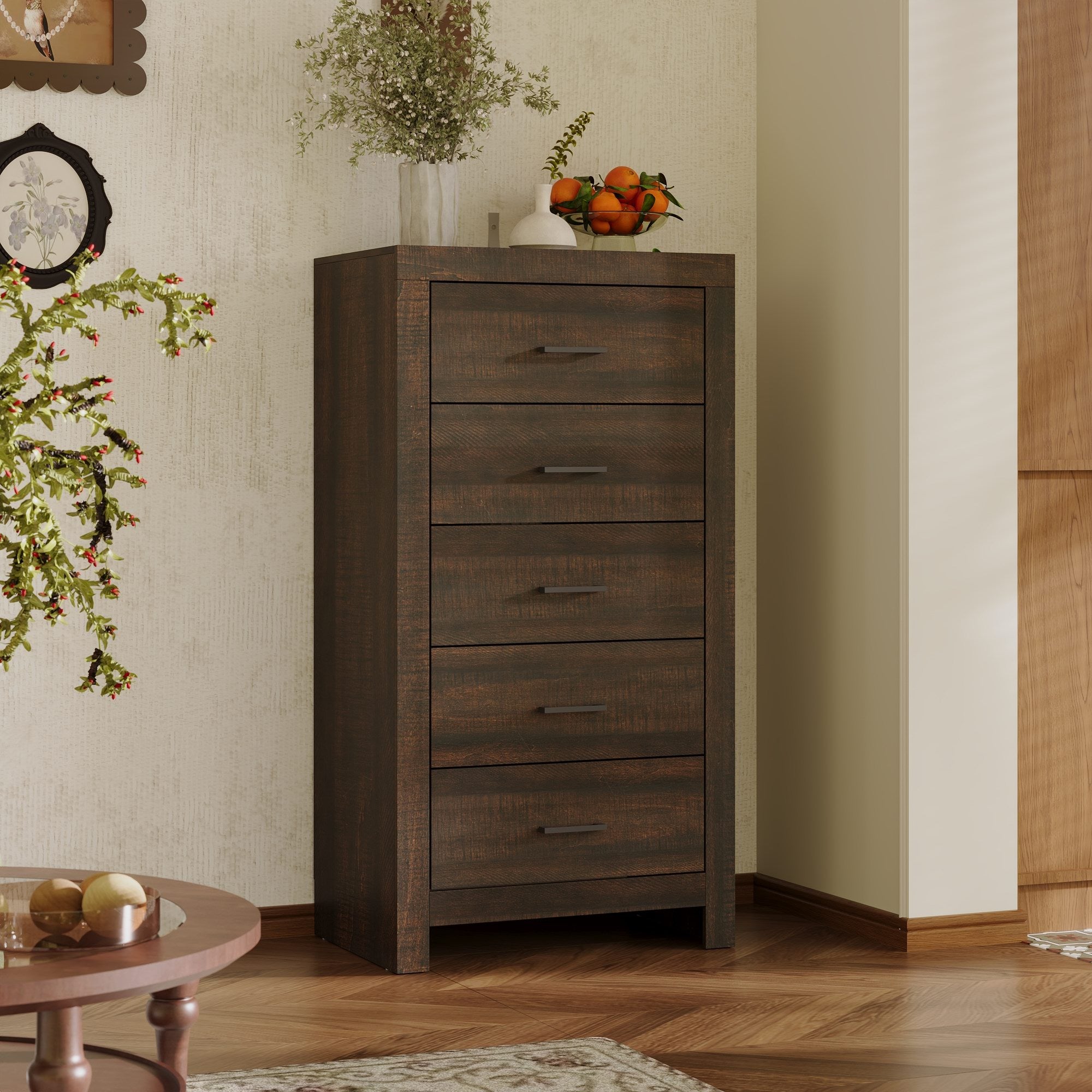 5 Drawer Vintage Woodgrain Accent Chest