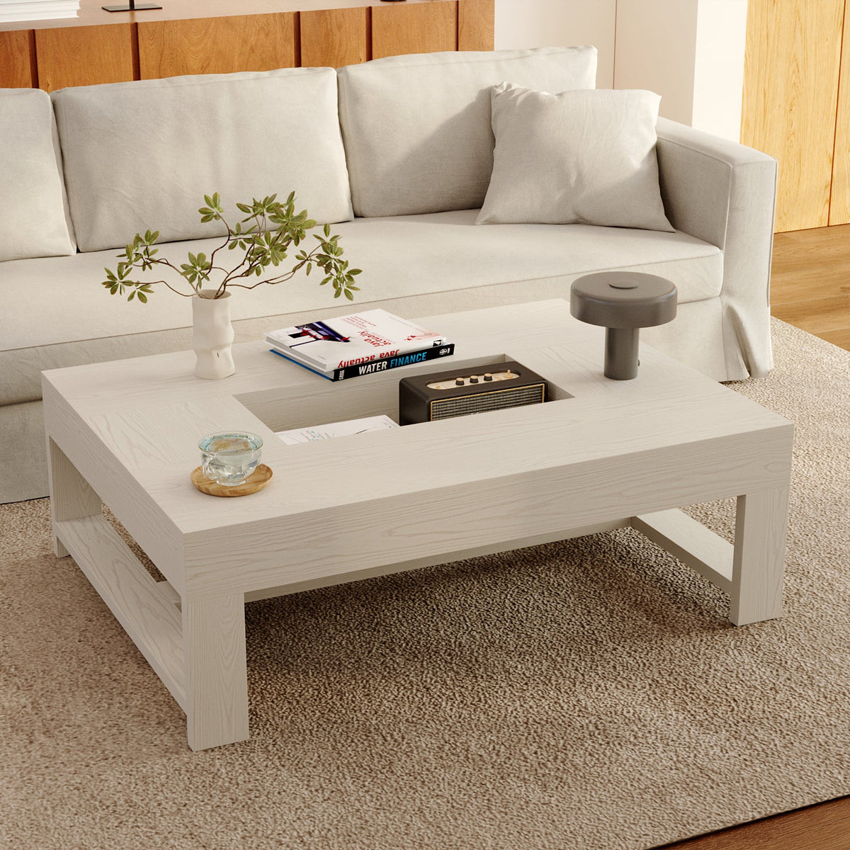 47.2 inches Modern Minimalist White Coffee Table With Groove Design
