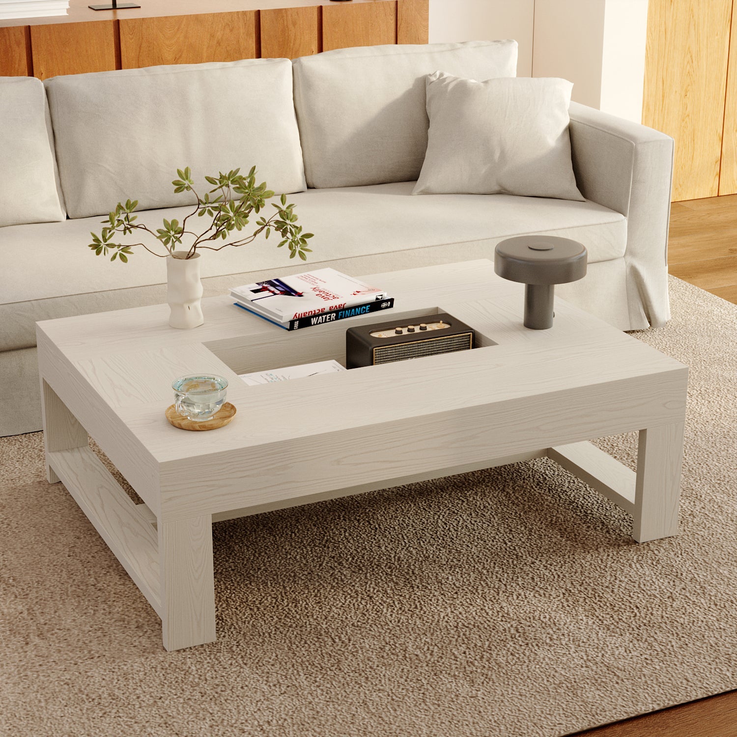 47.2'' W Rectangular Coffee Table With Groove Design-Sleek Design Meets Practical Functionality