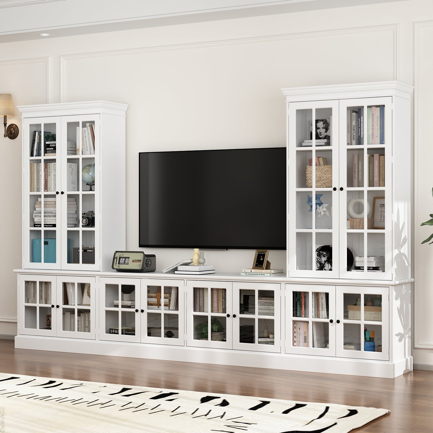 125 '' W Entertainment Center With Storage Cabinets And Glass Doors