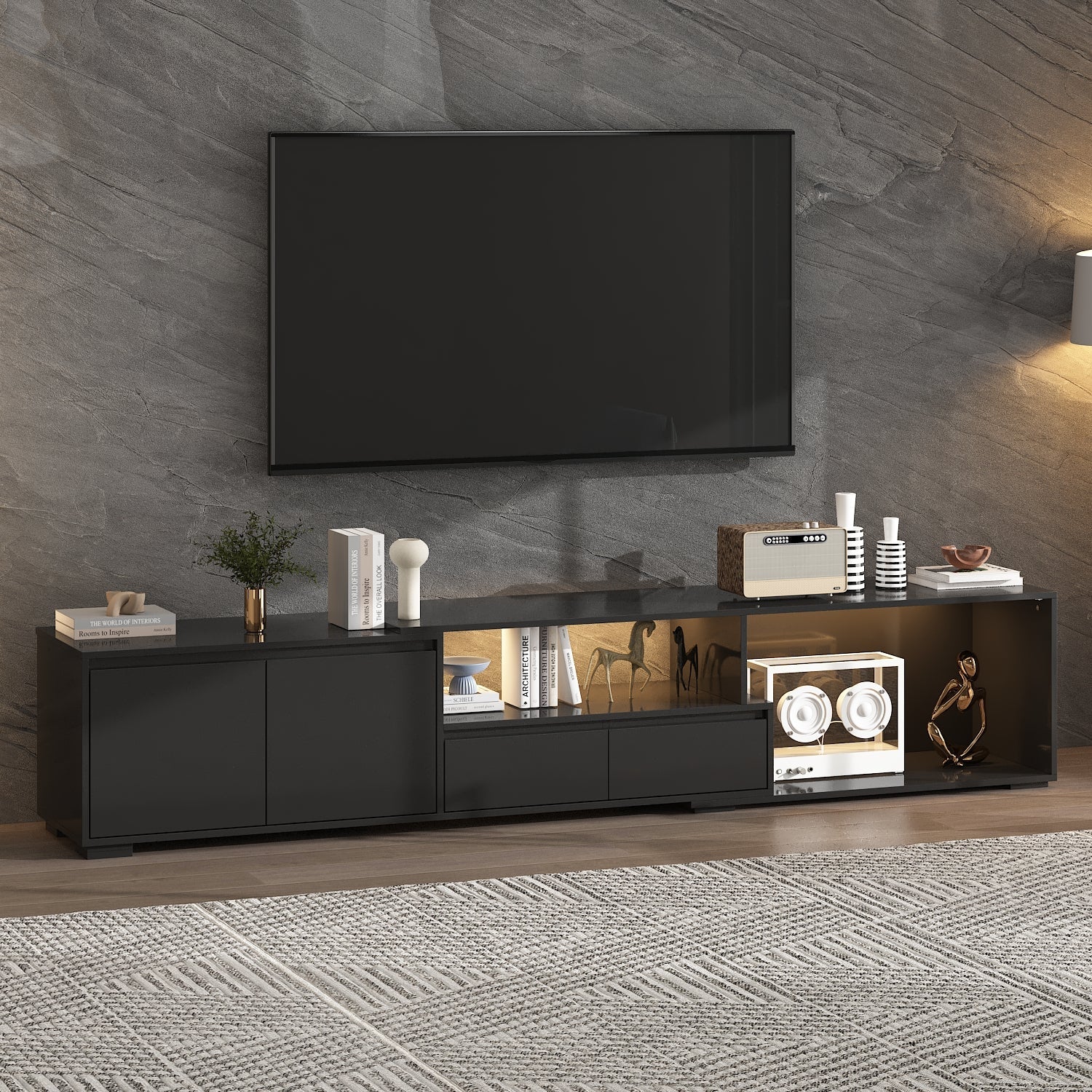 Modern Extendable Tv Stand With Adjustable Length And Led Light – Sleek Media Console For Living Room