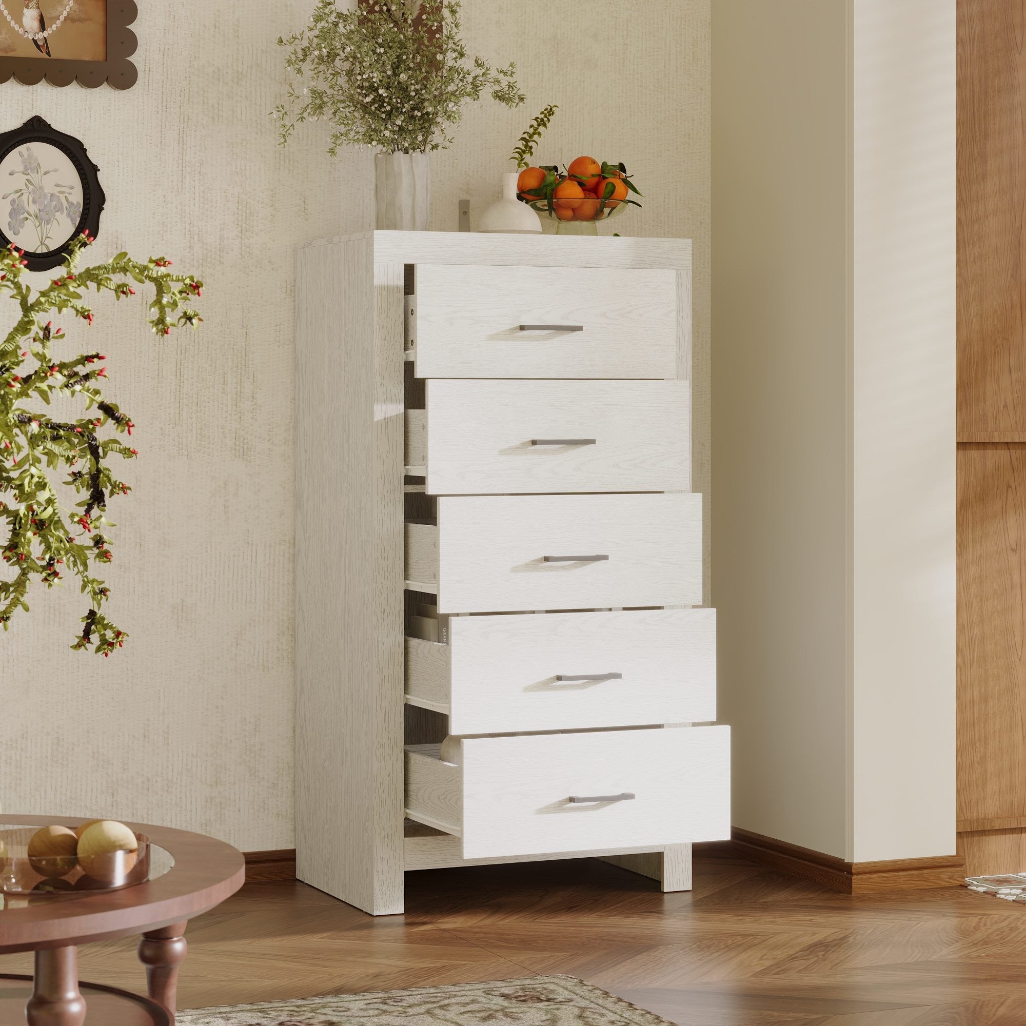 5 Drawer Vintage Woodgrain Accent Chest